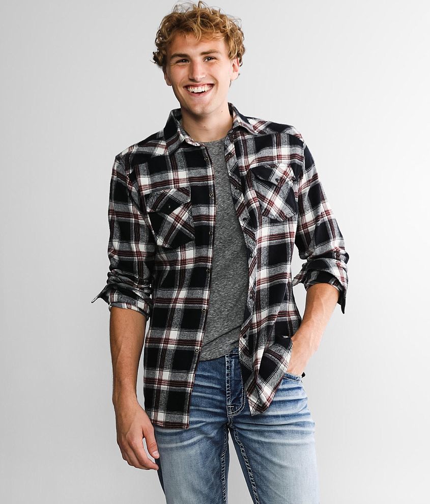 BKE Plaid Athletic Flannel Shirt - Men's Shirts in Red