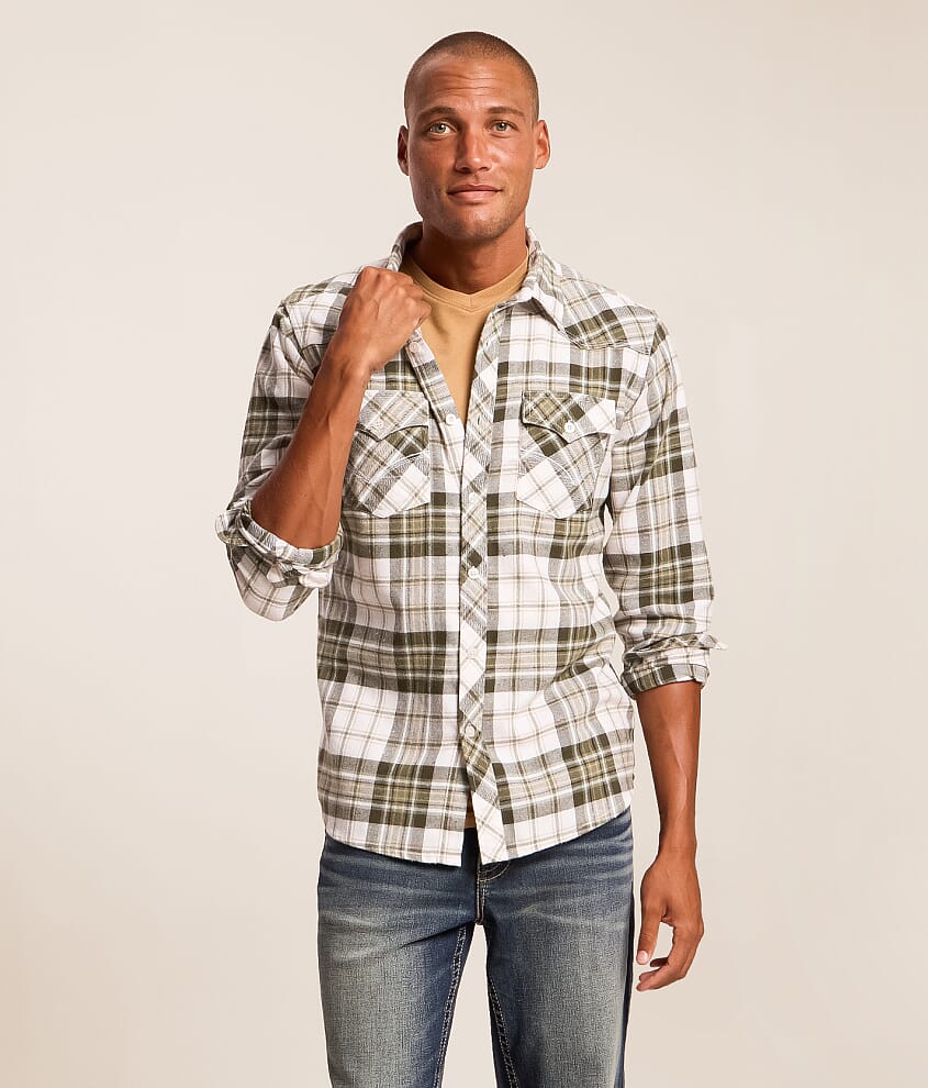 Brushed Plaid Standard Shirt - White Green / Large