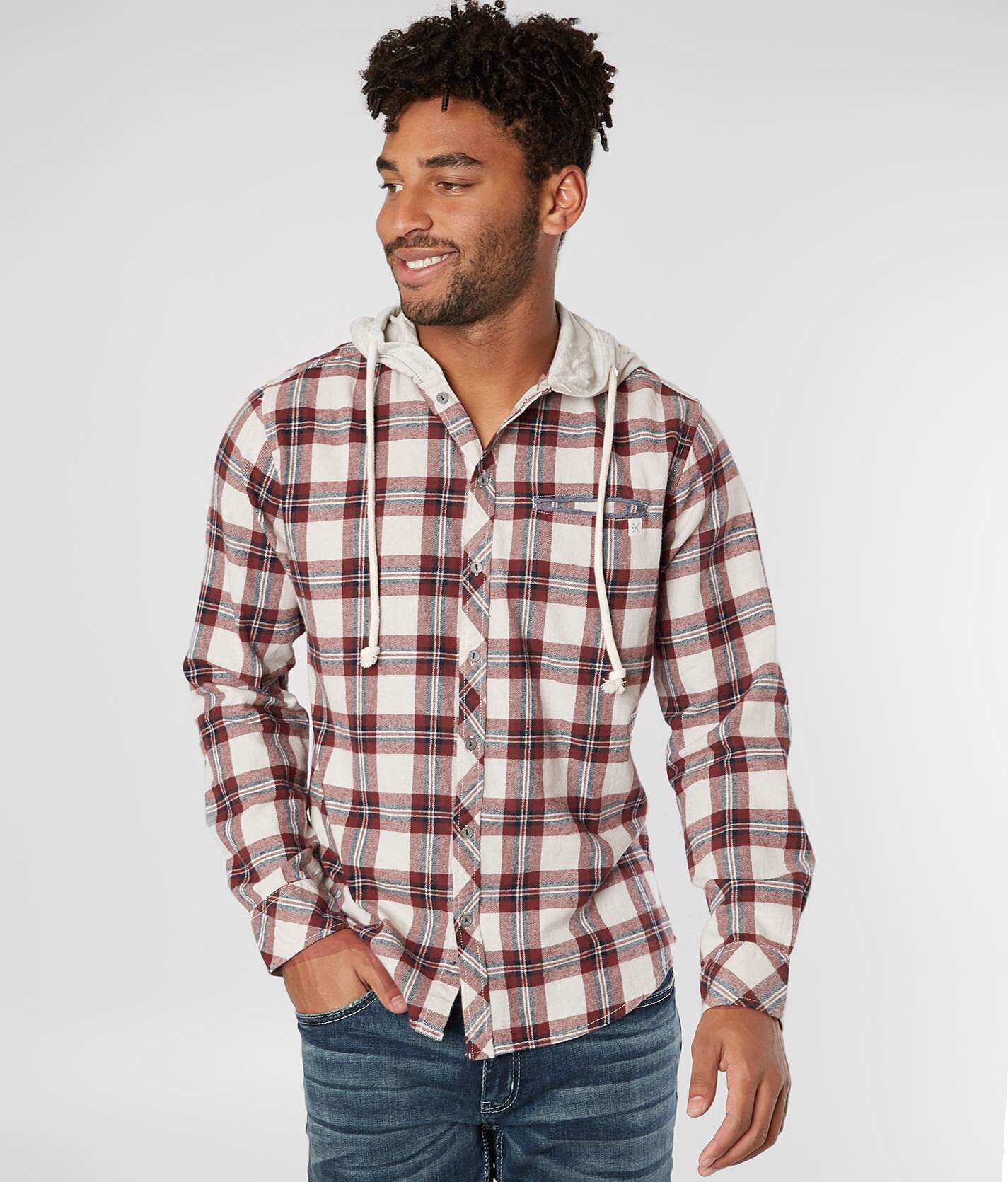 red plaid hooded flannel jacket