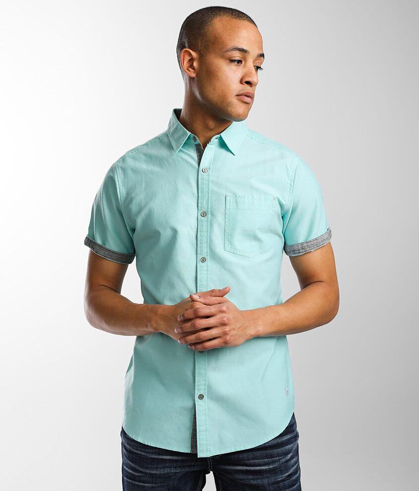 Departwest Solid Woven Shirt Men's Shirts in Tanger Turquoise White