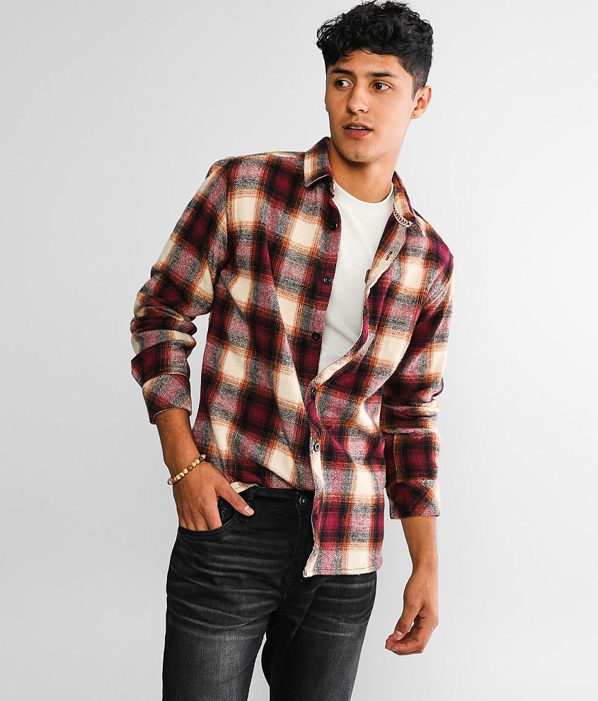 Departwest Flannel Shirt - Men's Shirts in Cream Burgundy