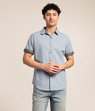 buckle dress shirts Black "Buckle" Short Sleeve Shirt  MONDO Menswear great for dinner Men's Blue Shirts | Buckle