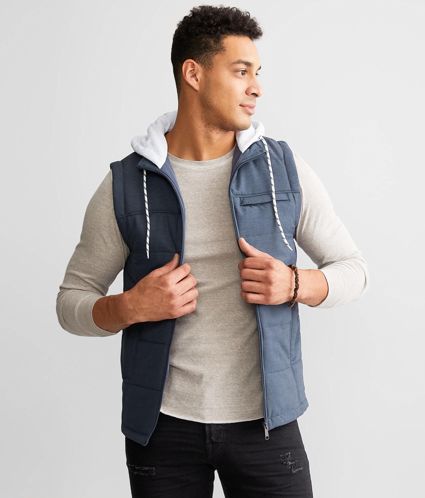 Departwest Hooded Puffer Vest - Men's Coats/Jackets in Navy | Buckle