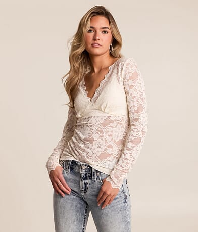 Willow & Root Sequin Lace Top front view