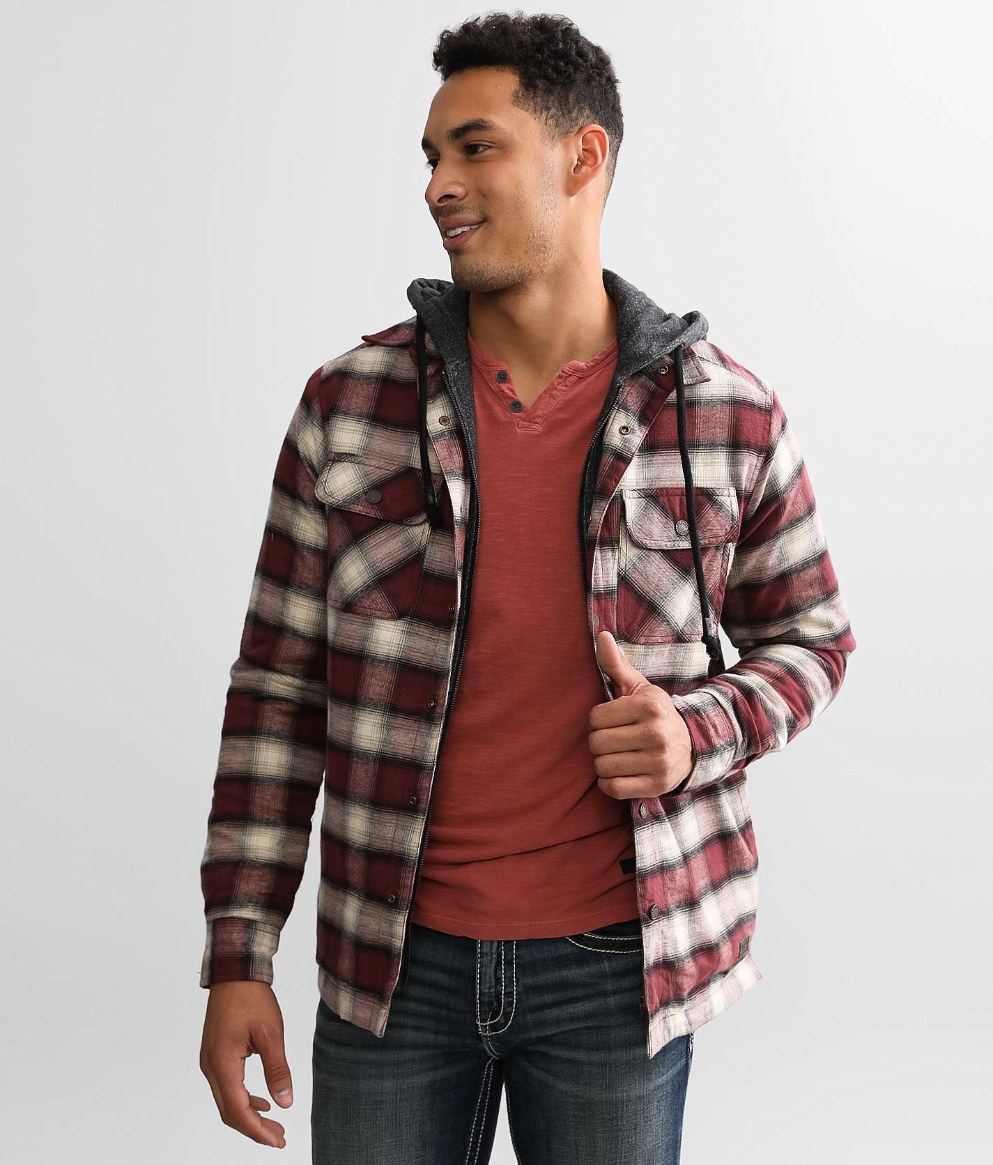 Mens hooded best sale flannel jacket