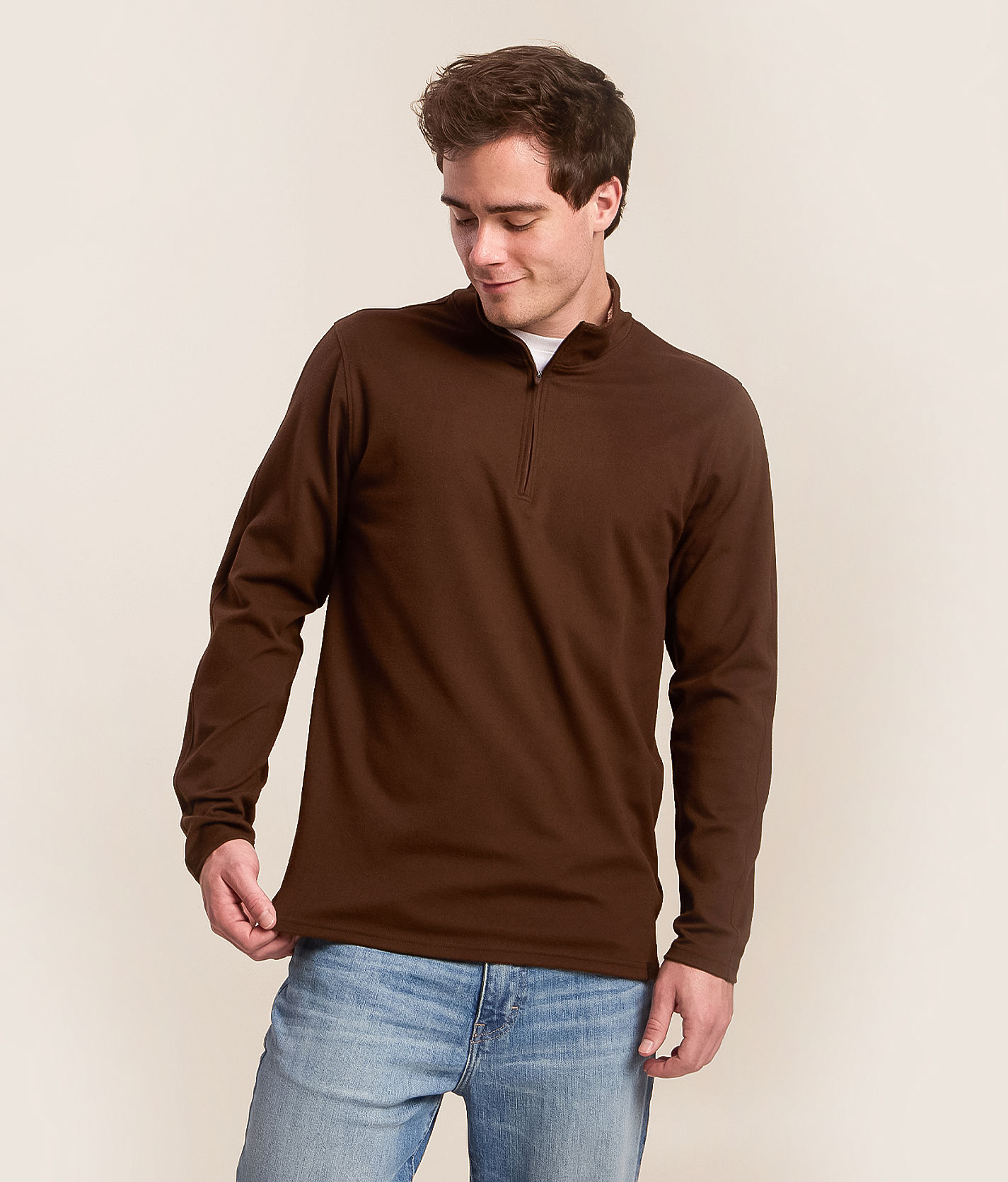 Y'S for men ハイネック ポケット付き 長袖ニット セーター ブラウン J.B. Holt Brushed Quarter Zip Performance Pullover - Men's