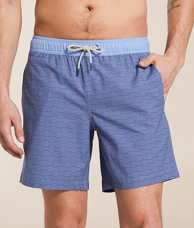 Fair Harbor The Bayberry Blue Waves Stretch Swim Trunks front view