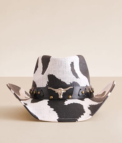 Fame Accessories Cow Print Cowboy Hat front view