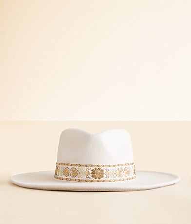 Fame Accessories Metallic Banded Panama Hat front view