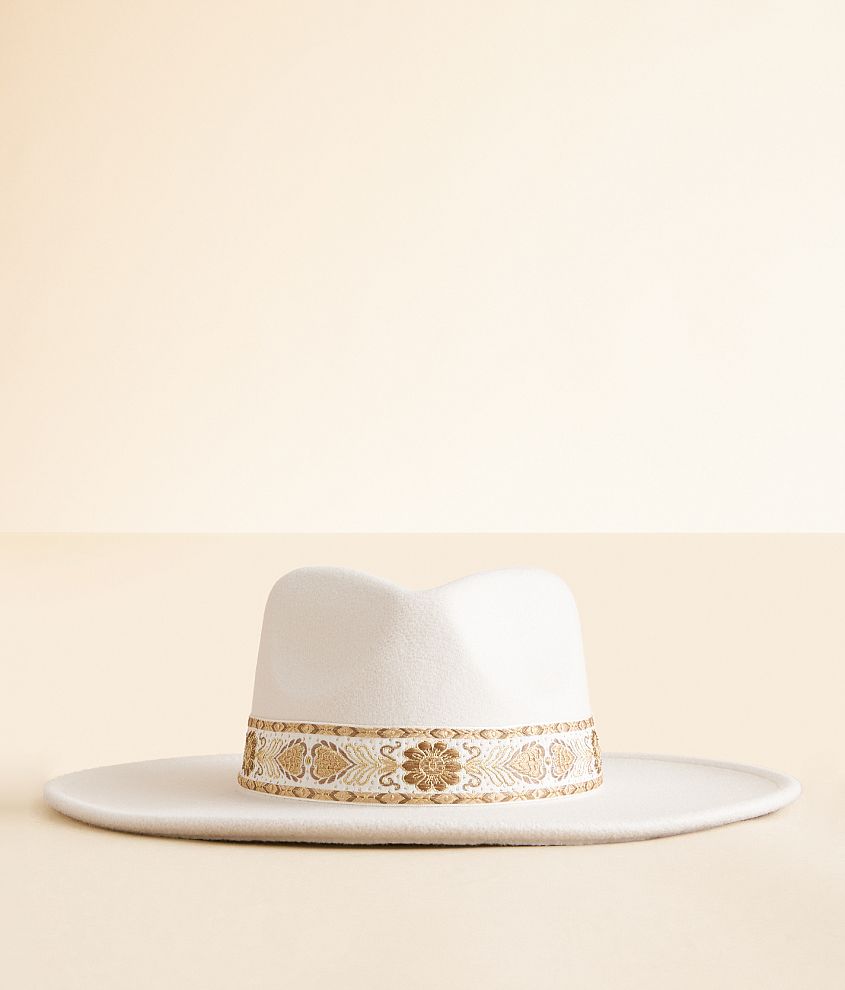 Fame Accessories Metallic Banded Panama Hat front view