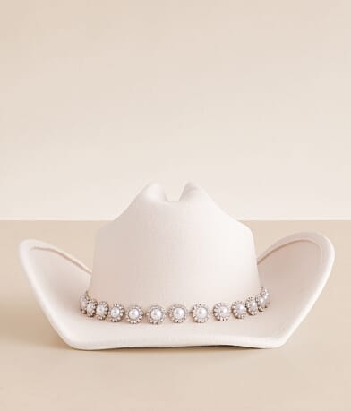 Fame Accessories Faux Pearl Cowboy Hat front view