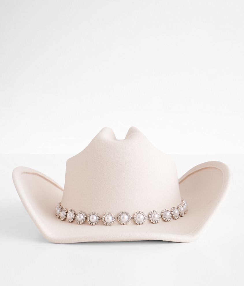 Fame Accessories Faux Pearl Cowboy Hat front view