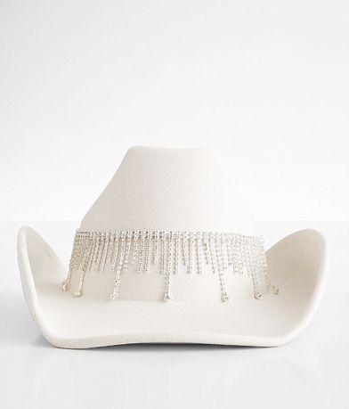 Fame Accessories Rhinestone Fringe Cowboy Hat front view