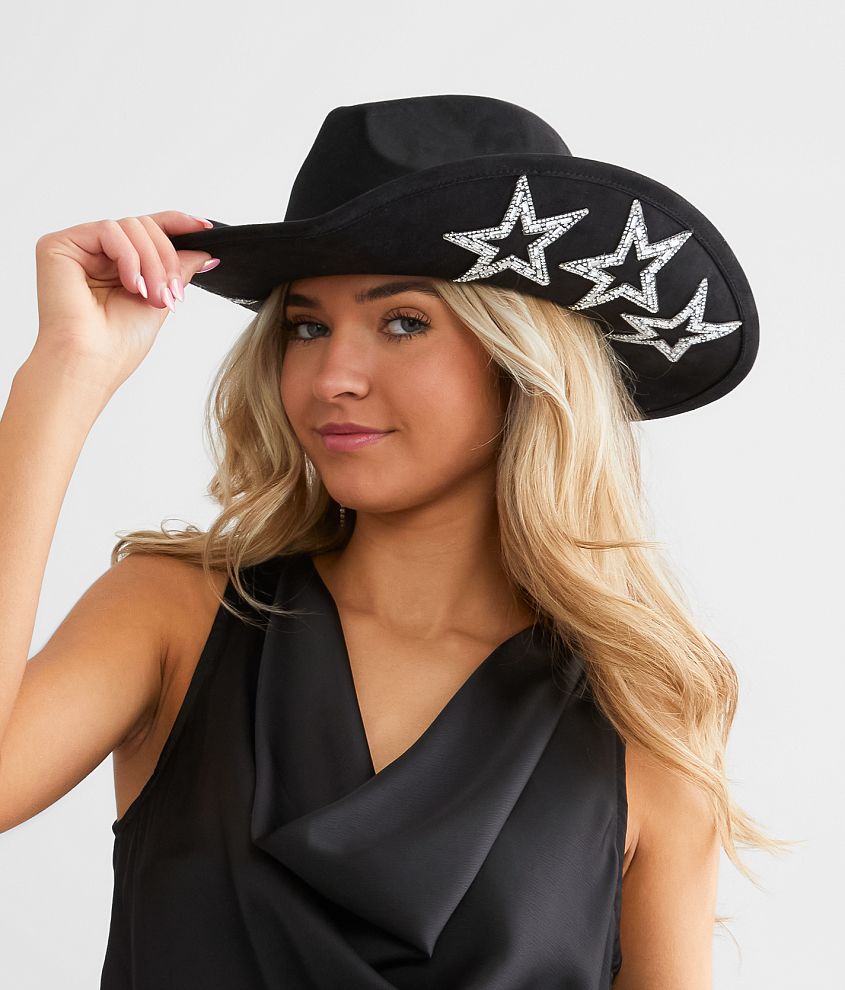 Rhinestone Star Cowboy Hat - Black , Women's