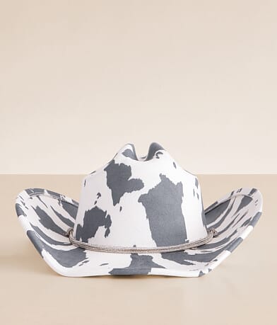Fame Accessories Glitz Cow Print Cowboy Hat front view