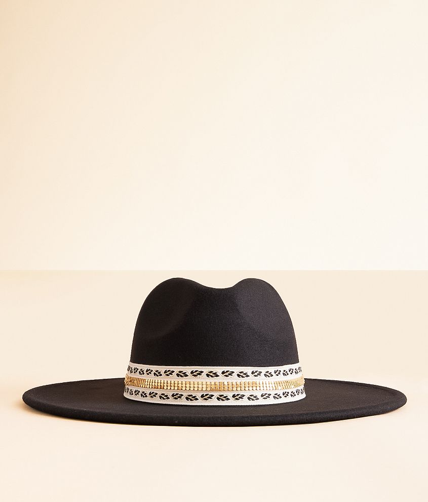 Fame Accessories Metallic Banded Panama Hat front view