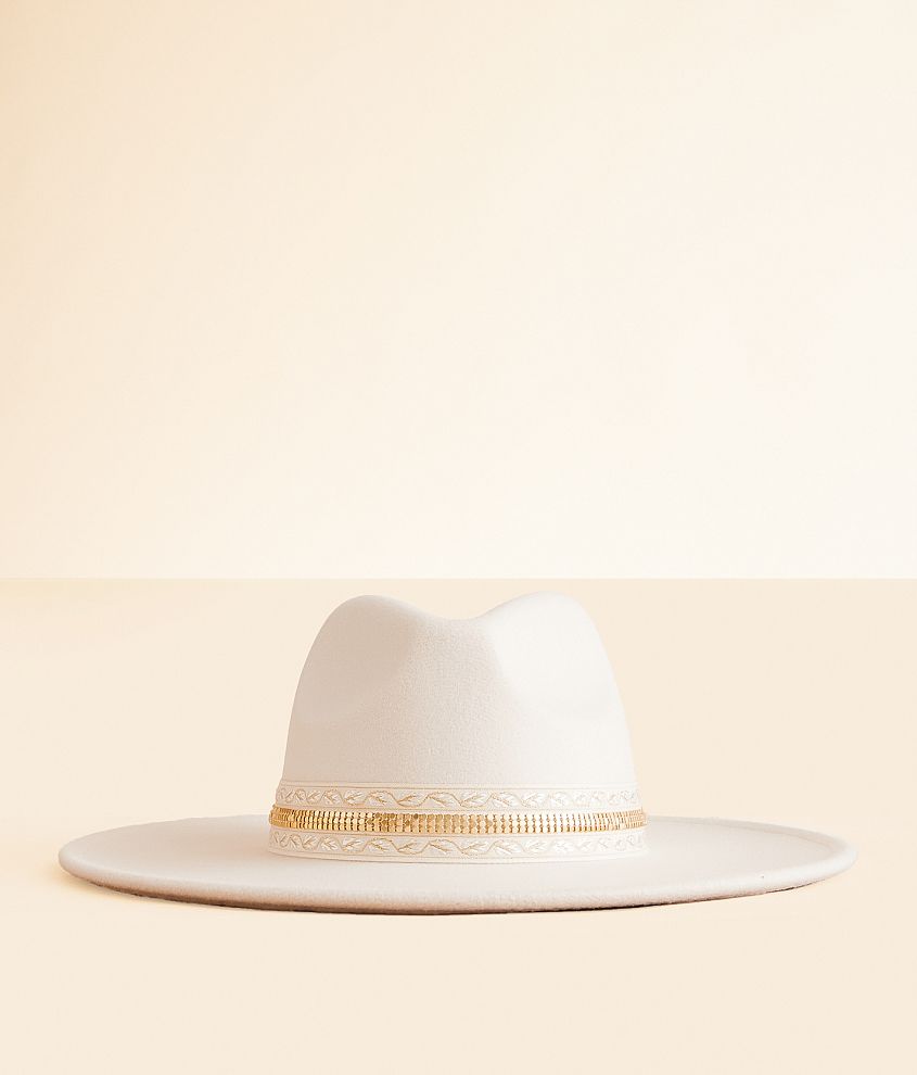 Fame Accessories Metallic Banded Panama Hat front view