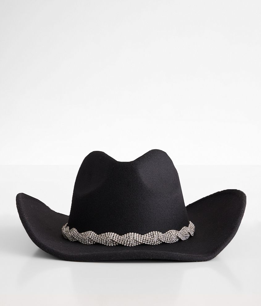 Rhinestone Rope Strap Cowboy Hat Black