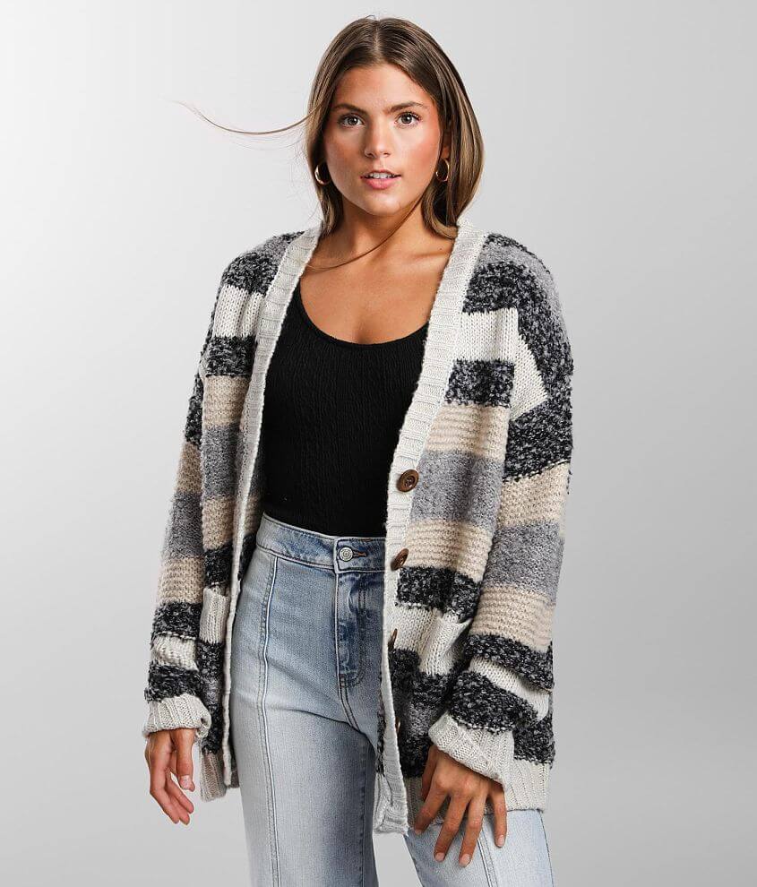 Grey striped cardigan sale