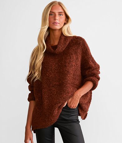 Daytrip Mock Neck Tunic Sweater - Women's Sweaters in Rust