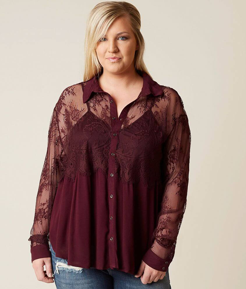 Coco &#43; Jaimeson Lace Shirt - Plus Size Only front view