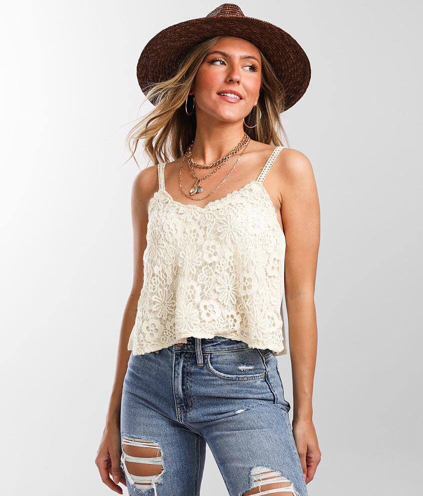 Coco &#43; Jaimeson Crochet Cropped Tank Top front view