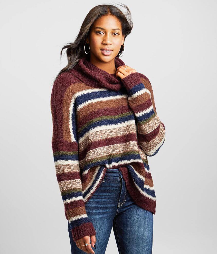 BKE Boucle Striped Sweater - Women's Sweaters in Multi Maroonish