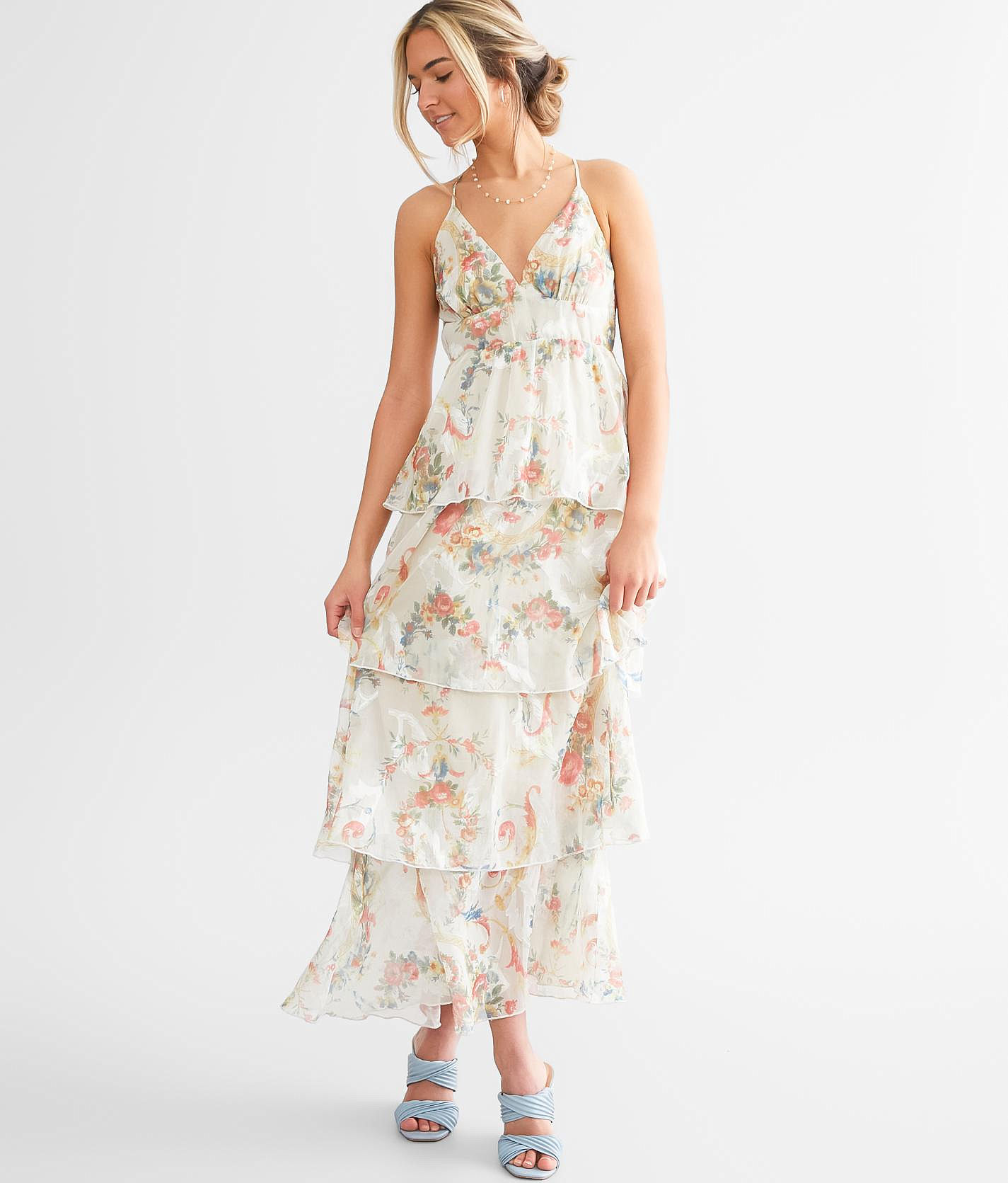 fanco Floral Jacquard Chiffon Tiered Midi Dress - Women's