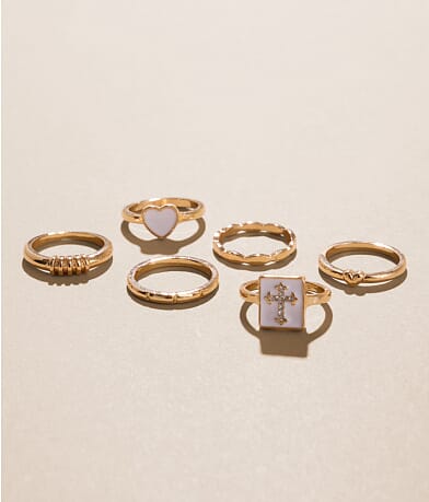 boutique by BKE 6 Pack Heart & Cross Ring Set front view