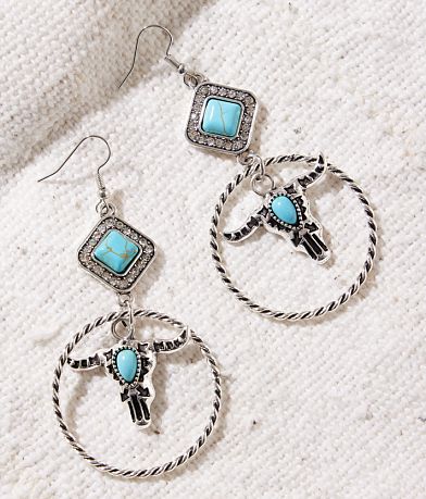 Sterling & Stitch Western Steer Drop Earring front view