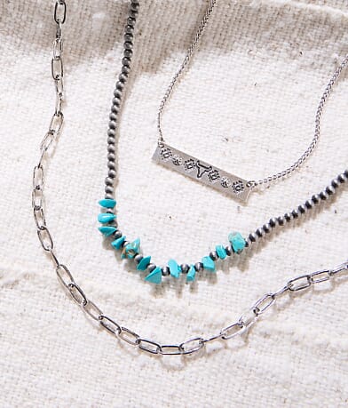 Sterling & Stitch 3 Pack Western Stack Necklace Set front view