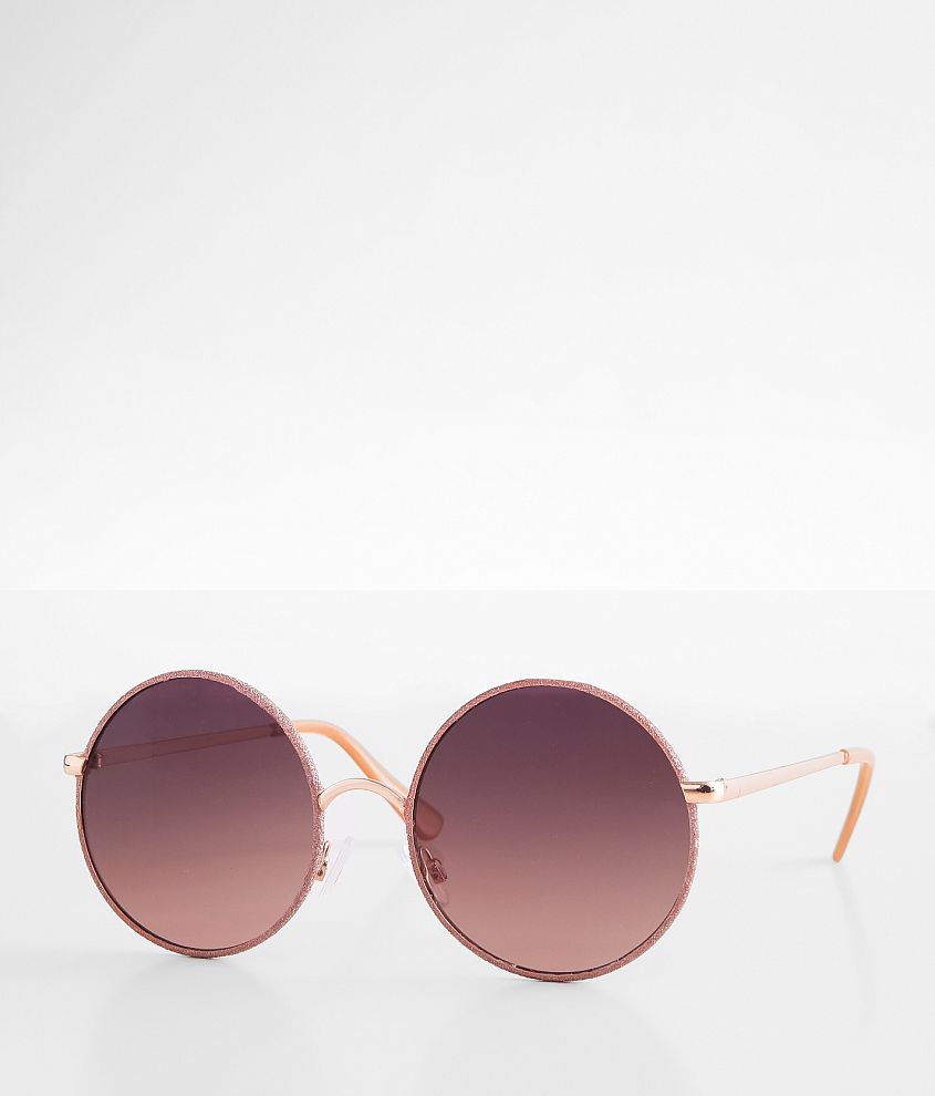 BKE Halo Glitter Round Sunglasses Women s Sunglasses Glasses in Rose Gold Buckle