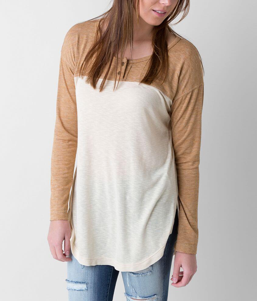BKE Raw Edge Henley Top front view