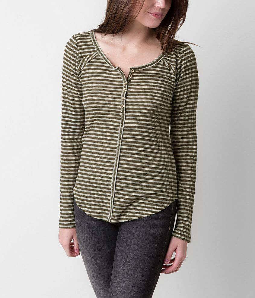 BKE Striped Thermal Henley Top front view