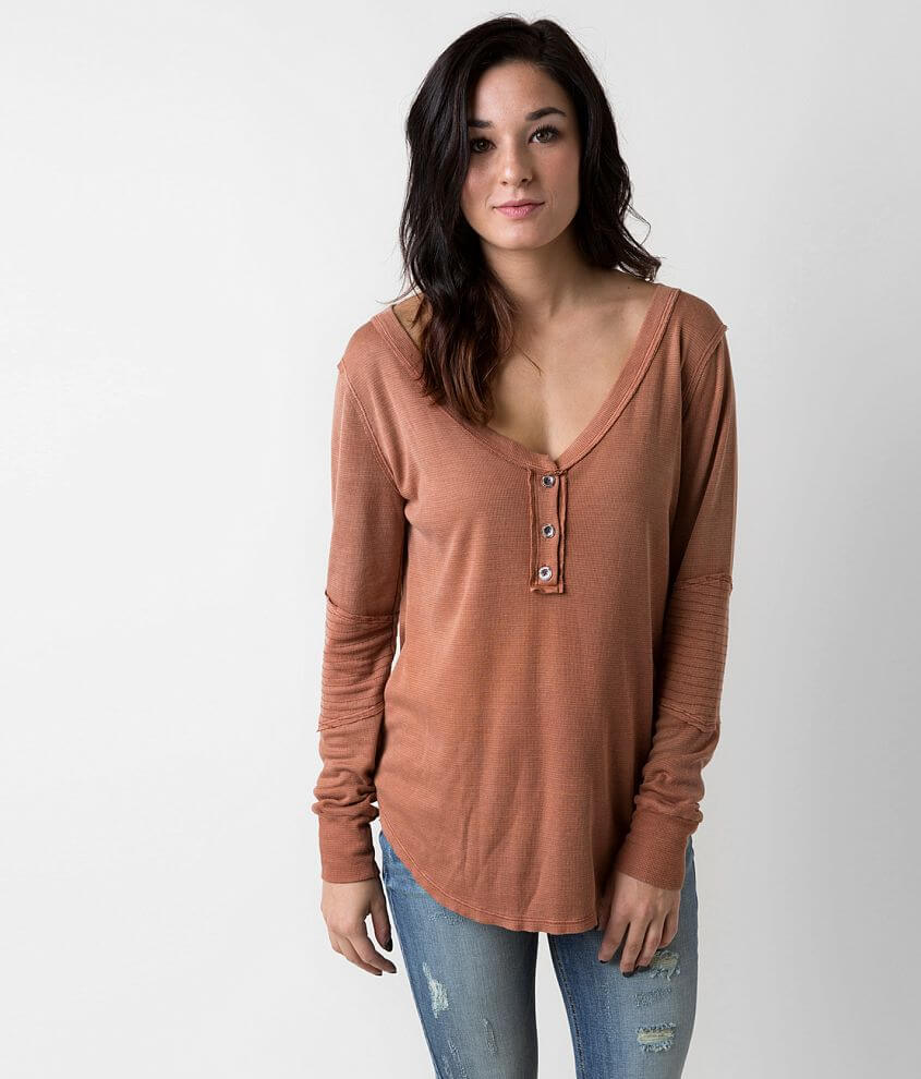 Gilded Intent Washed Thermal Henley Top front view