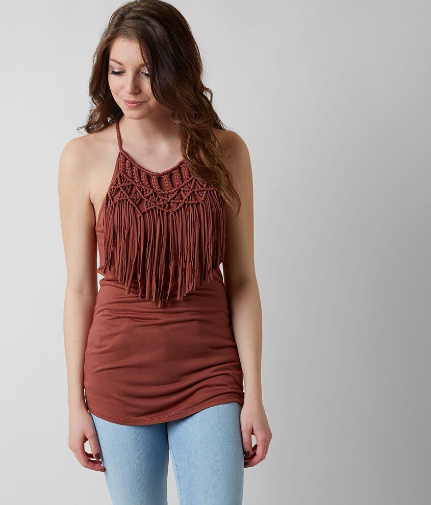 Gimmicks Fringe Tank Top - Women's Tank Tops in Rust