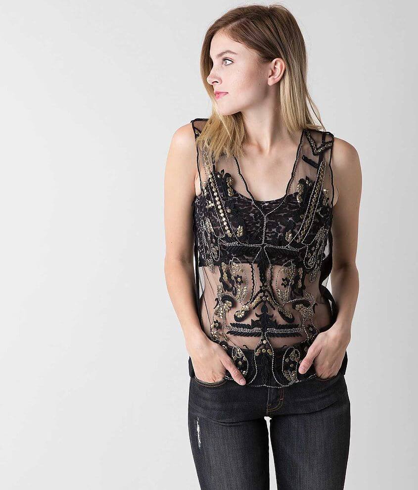 Gimmicks Embellished Sheer Tank Top - Women's Tank Tops in Black