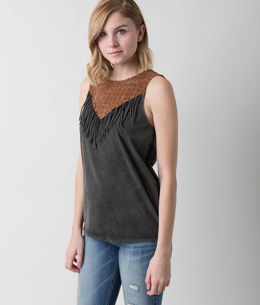 Gimmicks Washed Fringe Tank Top front view