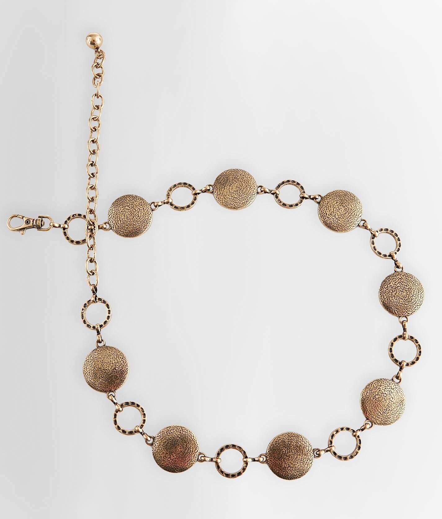 Bebe Gold Tone Disk Chain Belt X-long Antique Brass Disc Belt, Silver, Metal Disc Belt  main image 2