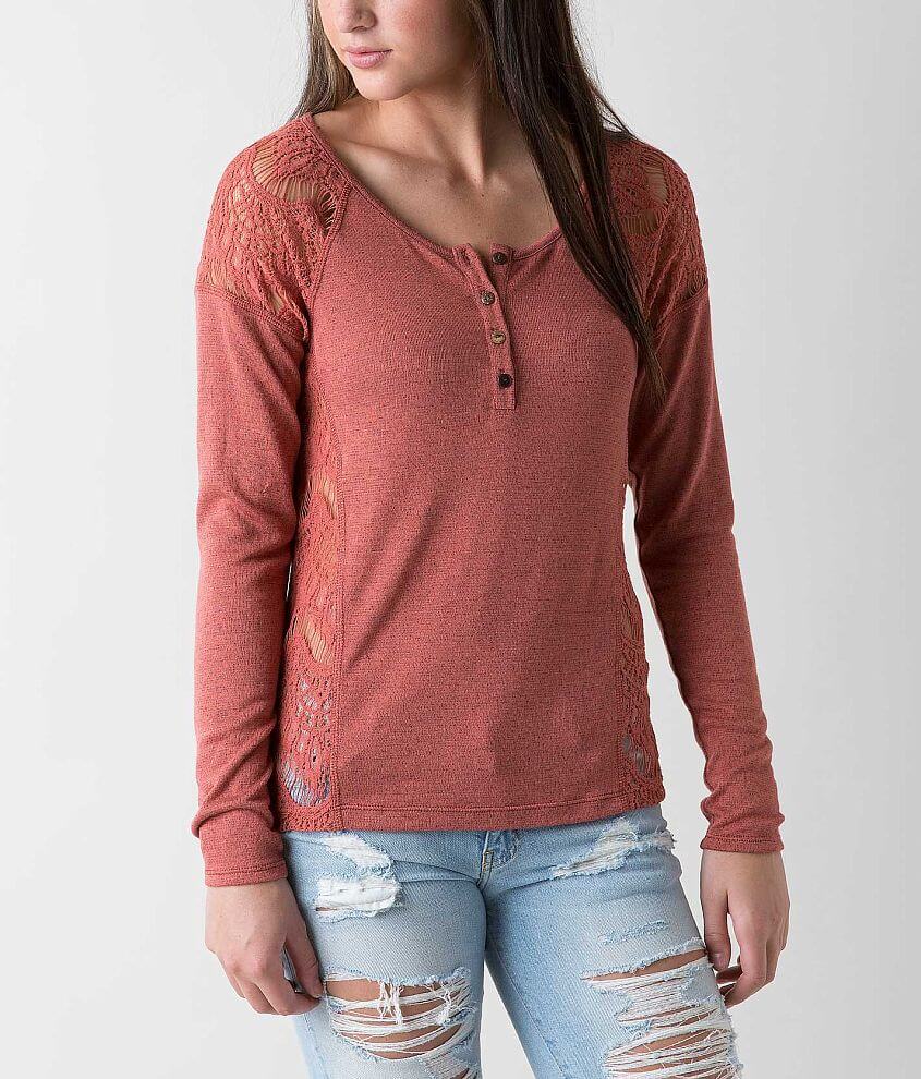 BKE Lace Henley Top front view