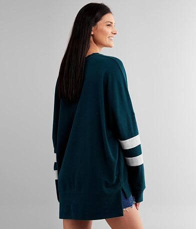 BKE Varsity Striped Drop Shoulder Pullover BACK