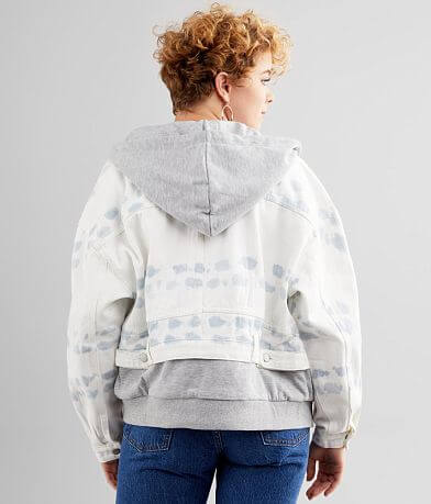 Fate Layered Bleach Washed Denim Hooded Jacket back view
