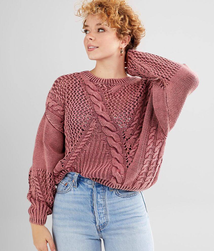 Fate Cable Pointelle Sweater - Women's Sweaters in Burgundy | Buckle