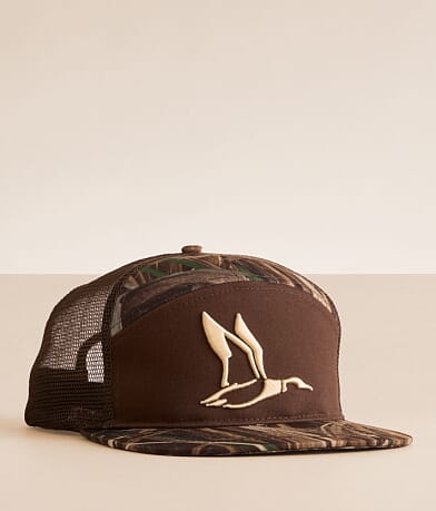 Roost Waterfowl Camo Max Trucker Hat front view
