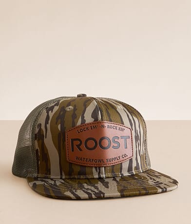 Roost Waterfowl Camo Trucker Hat front view