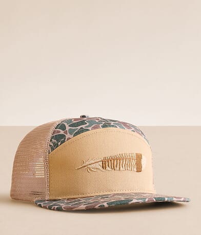 Roost Waterfowl Camo Turkey Feather Trucker Hat front view