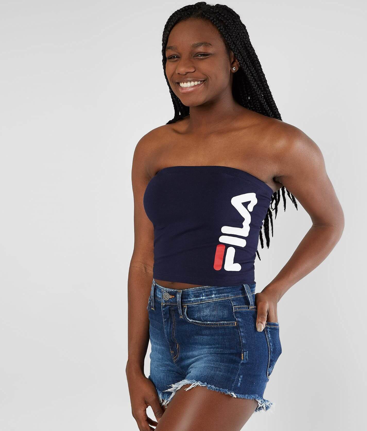 FILA Teodora Banded Tube Top Women s Tank Tops in Peacoat White Chinese Red Buckle