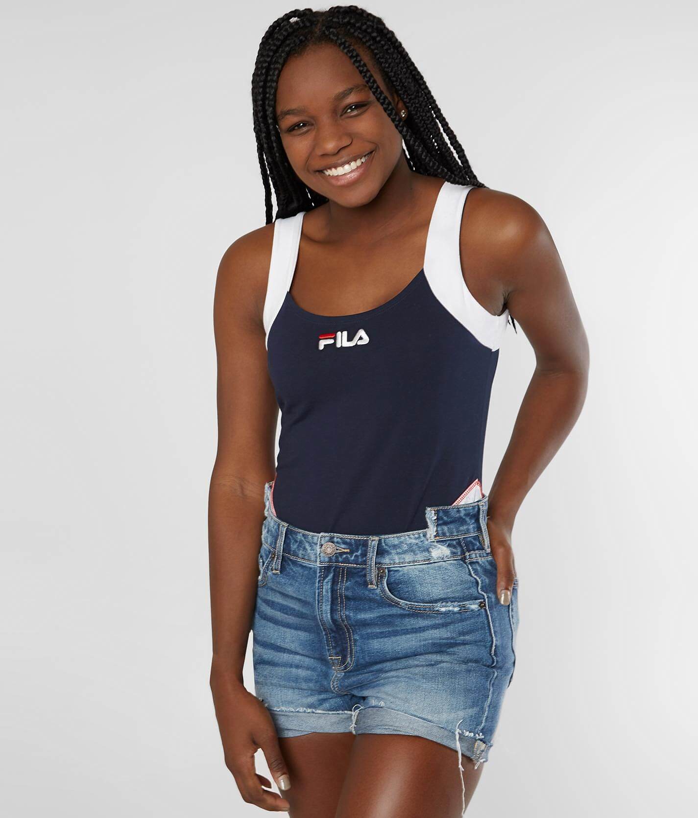 white fila bodysuit