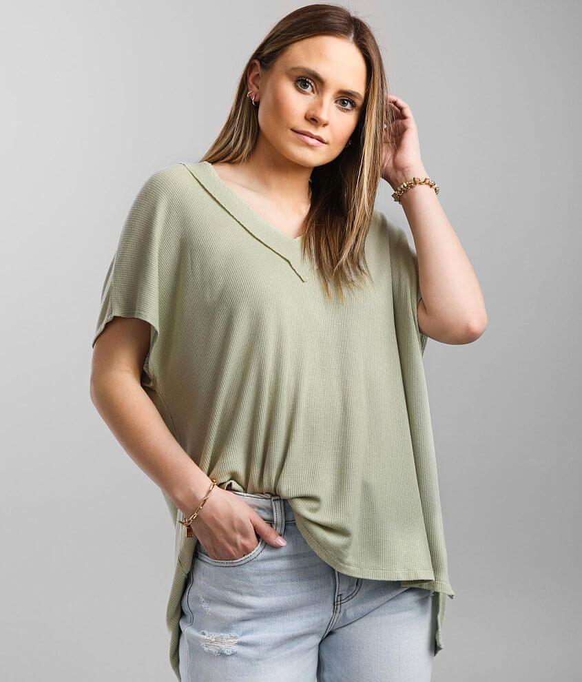 BKE Oversized Raw Edge Thermal Top front view