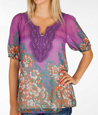 Fire Floral Peasant Top misc detail 2 view
